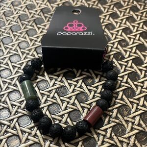 Paparazzi Black and Green Beaded Stretch Jewelry Bracelet Unisex Earthy Energy
